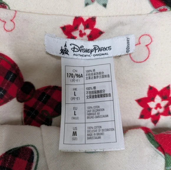 Disney Christmas Minnie MouseCream Pajama Set with Red and Green Bows Medium - Picture 4 of 4